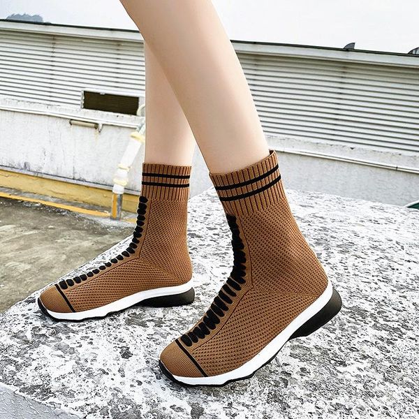 

british boots 2020 autumn and winter fashion korean version of thin knitted comfortable, Black
