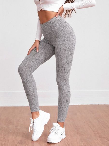 

solid rib knit leggings w2oo#, Black