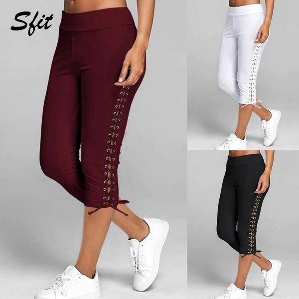 

yoga outfits sift women fitness leggings lace-up casual elastic waist pants sportwear runing jogger active tight, White;red