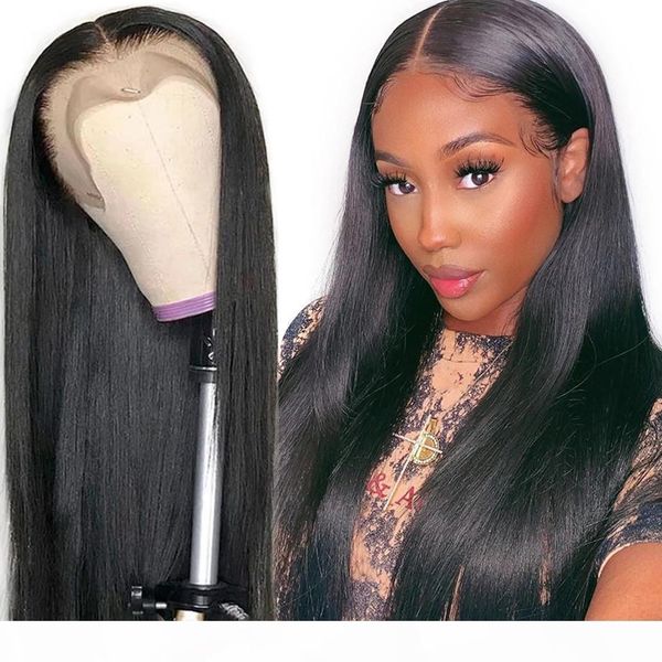 

28 30 inch long straight 13x4 lace front human hair wigs pre plucked brazilian 4x4 5x5 6x6 7x7 closure wigs for women wholesale, Black;brown