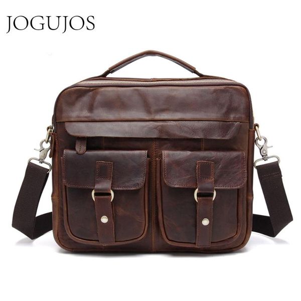 

jogujos genuine leather men briefcase crazy horse leather men lapshoulder messenger bags business male briefcase travel bag