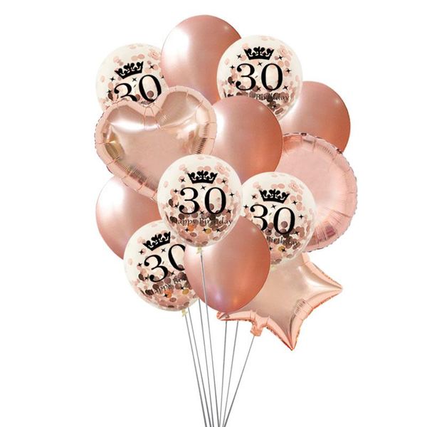 

rose gold crown 30 40 50 years old birthday balloons 30th 40th 50th birthday party decoration heart star happy