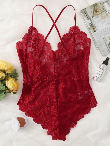 

plus floral lace scallop trim teddy bodysuit z5xg#, Black;white