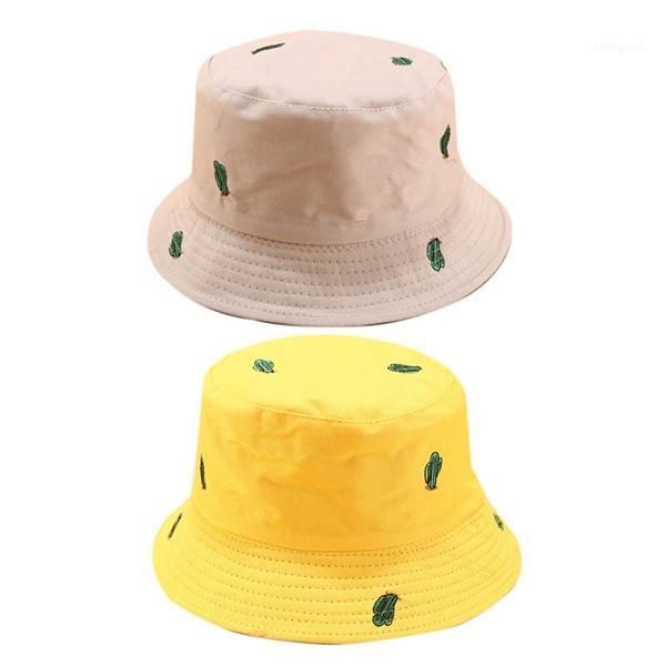 

wide brim hats 2x cactus embroidery double-sided fisherman hat for men and women outdoor sun protection casual yellow & khaki1, Blue;gray