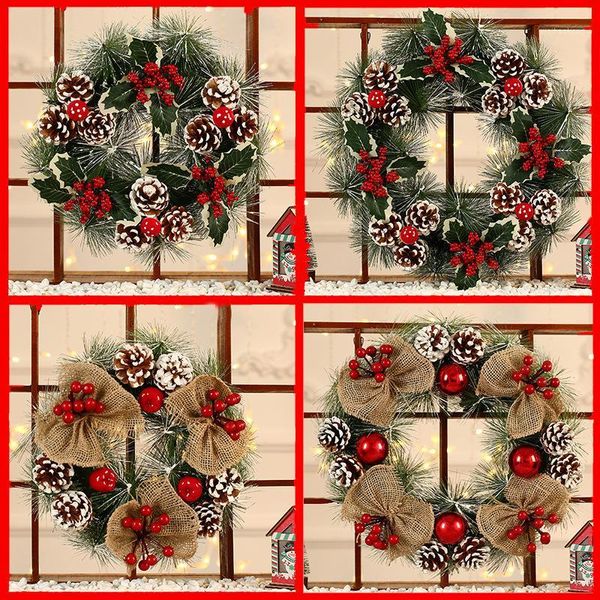 

christmas decorations pine cone wreath handmade rattan pendant garland mall cafe home party festive tree door wall decoration1