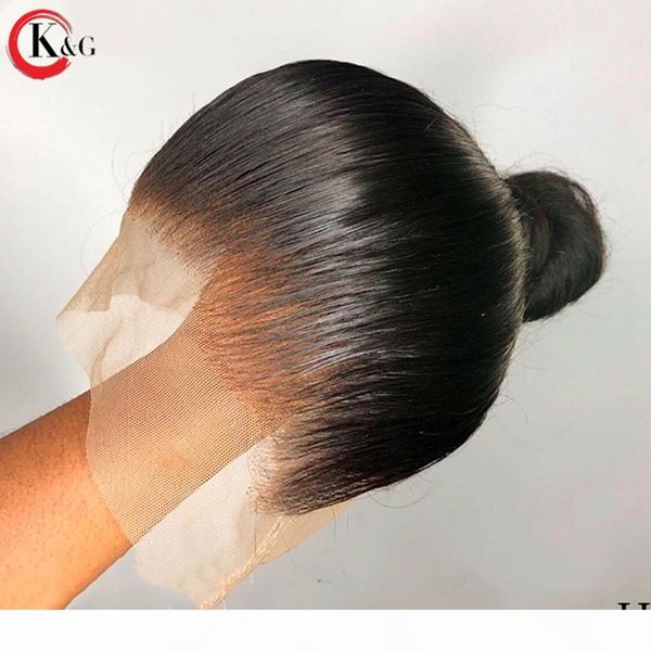 

kungang 360 natural straight lace front human hair wigs with baby hair 250 density medium ratio non-remy wig, Black