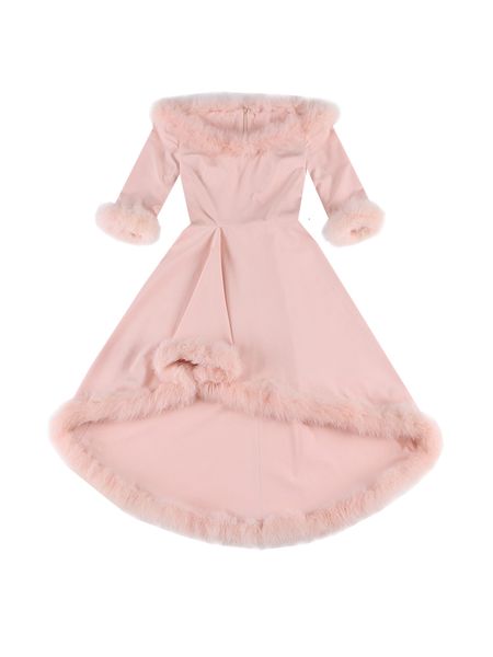 

2021 new le palais vintage original winter pink fox skin off the shoulder jagged at knee slash neck dressed as a ladies'party 1d8y, Black;gray