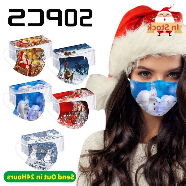

designer 50pc christmas print masks for protection face disposable earloop mask mascarilla adulto cosplay mascaras fashion