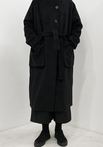 

minimalist style yoji yamamoto dark wind in the long woolen coat jacket for men and women, Black
