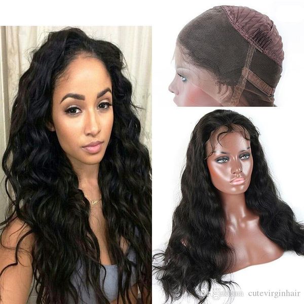 

8a grade 360 lace frontal cuticle aligned wigs 1pcs brazilian body wave human hair wigs for black women 150% density natural color, Black;brown