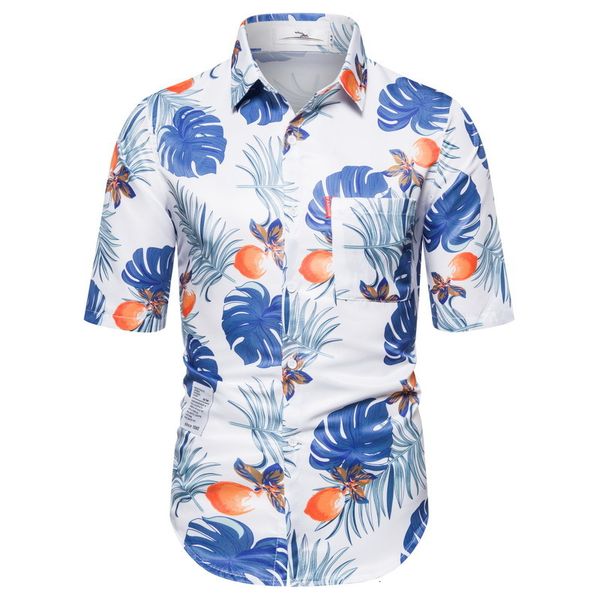 

summer men's new fashion beach style casual printed shirt, White;black