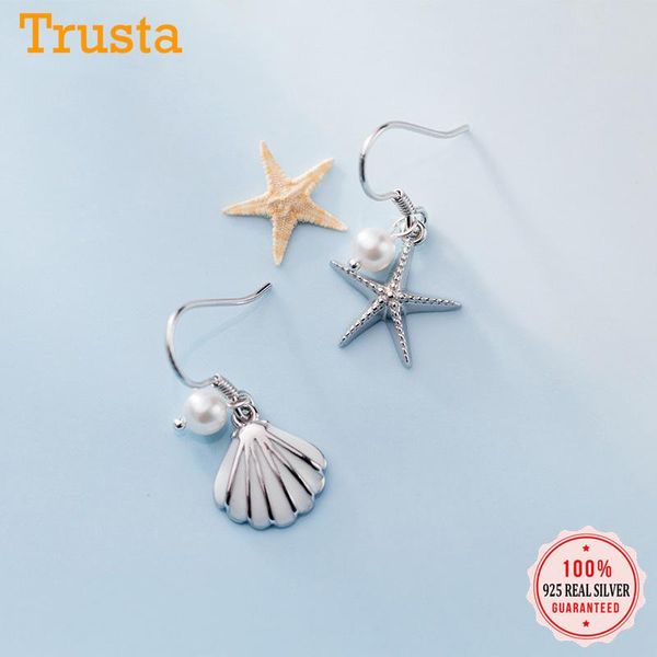 

dangle & chandelier trustdavis 925 sterling silver lovely asymmetric starfish shells earrings for women wedding party s925 jewelry gift dt56
