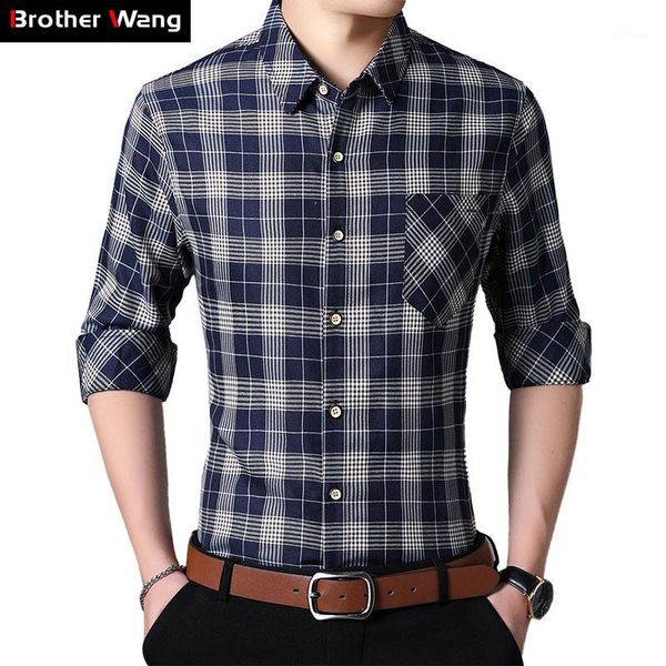 

3-color plaid shirt men 2020 autumn new casual cotton slim long-sleeved shirt male brand clothing plus size 5xl 6xl 7xl1, White;black