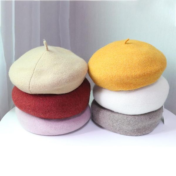 

new knitted wool beret female winter ring pumpkin hat pure color simple british celebrity painter hat berets caps for women, Blue;gray