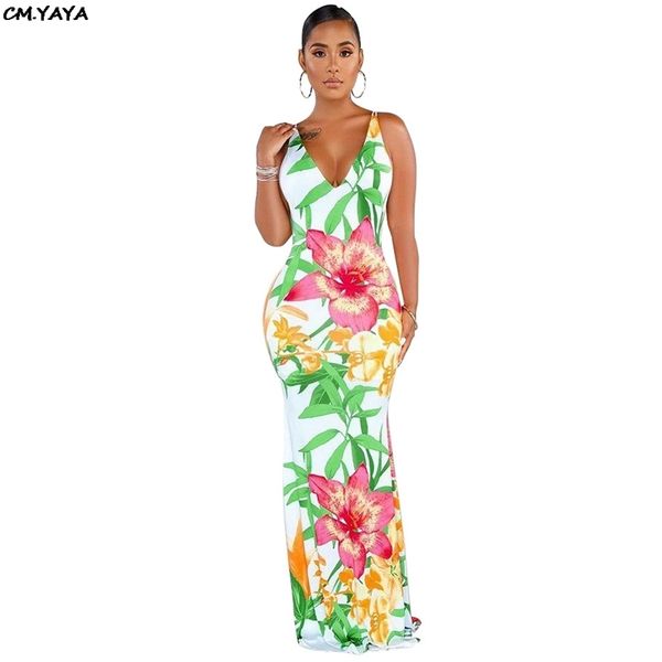 

women new summer floral print sleeveless lace up open back maxi dress club party mermaid long dresses vestido gbbs1089 y200109, White;black