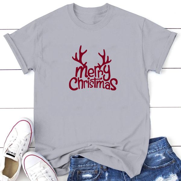 

lh20333 original european and american fashion summer christmas antler print casual comfortable round neck t-shirt, White