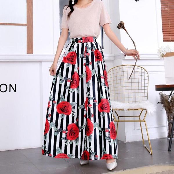 

summer skirts womens 2019 jupe longue high waisted pocket long skirt vintage rok floral striped black maxi skirt swing plus size1