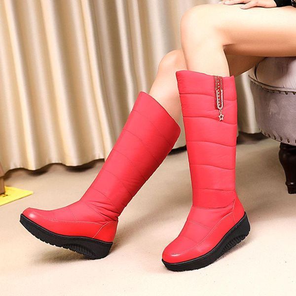 

2021 new women thermal down snow knee waterproof boots shoes women winter ladies warm plush non-slip flats shoes plus size 42 431, Black