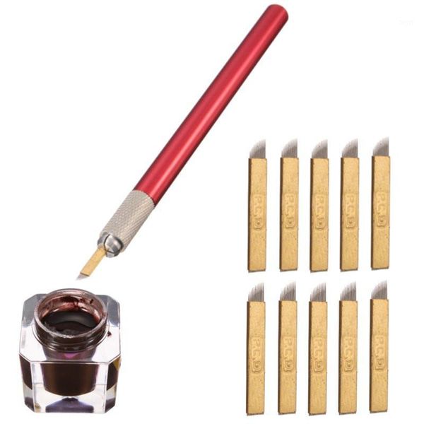 

tattoo guns kits wholesale-tebori eyebrow permanent makeup 3d manual microblading pen & 12 pin pcd flade needles + dark coffee ink set1