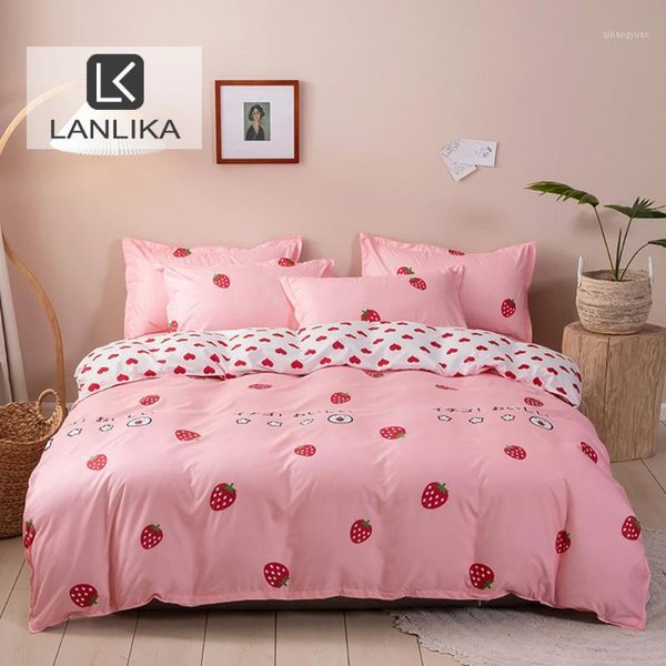 

lanlika lovely strawberry pink girl bedding set duvet cover bedspread fitted sheet pillowcase home decor nordic elastic band1