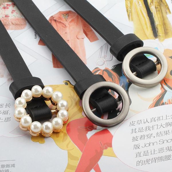 

retro female pearls buckle women's belt waistband womens leather belts designer brand belts luxury leather, Black;brown