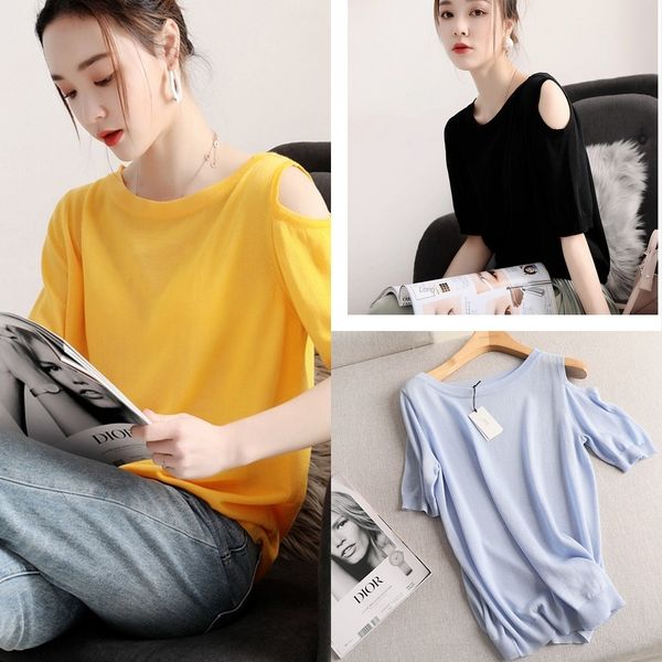 

pwm7f летний л вокруг шеи льда silkthe плечо короткий рукав рукав рыхлый тонкий вытекающей плечо футболка половина женщин низ футболки пакет, White;black