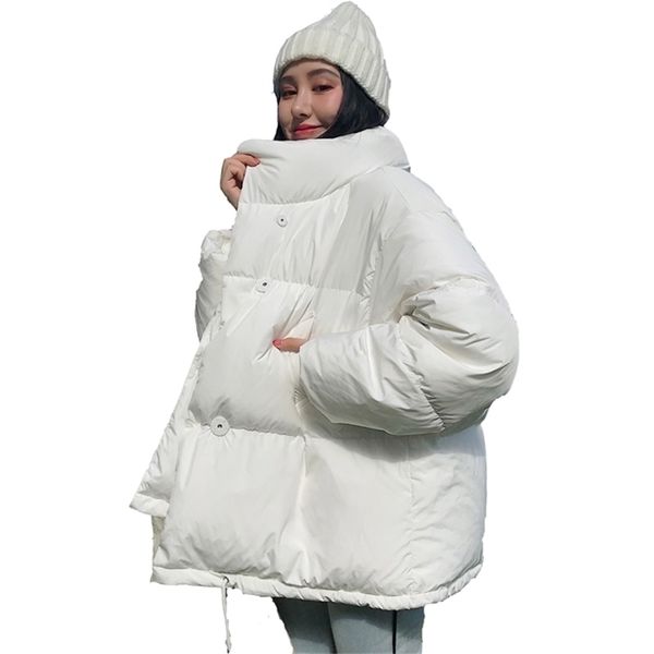 

autumn women's down jacket loose cotton parka female stand-up collar candy color outwear short winter coats y201012, Black