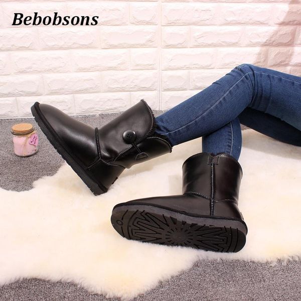 

новые зимние ботинки женщин кнопки классический австралийские снега сапоги водонепроницаемый теплый мех из натуральной кожи марки женской об, Black