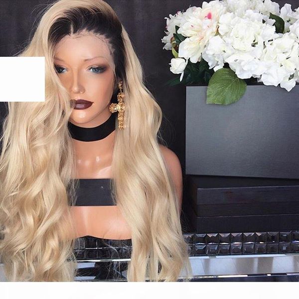 

fantasy beauty hair #1bt#613 blonde color dark roots brazilian human hair full lace wig ombre blonde 613 color human hair wigs, Black;brown