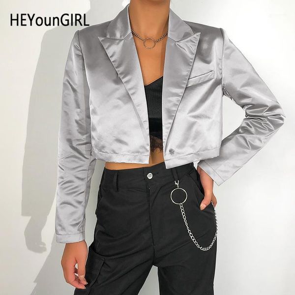 

heyoungirl casual loose cropped jackets and coats women silver long sleeve overcoat korean harajuku jacket woman streetwear 20191, Black;brown