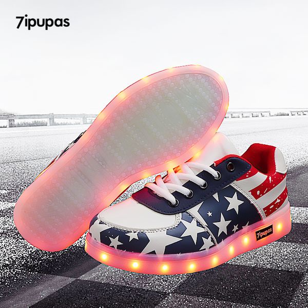 

7ipupas deepblue shoes kids casual colorful led luminous shoe with light up usb charge lighted glowing sneakers for boy girl, Black;red