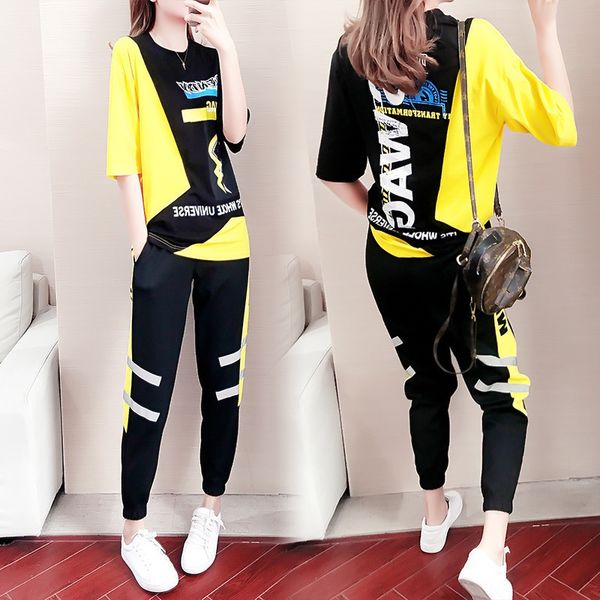 

leisure suit women 2020 new summer hip hop sports loose korean fashion trend short sleeve two piece set summer two-piececasual two-piece xv, Gray
