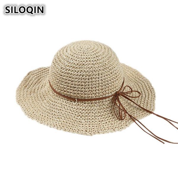 

wide brim hats siloqin summer women's straw hat big foldable sun hollow breathable beach for women lady's ventilated cool caps, Blue;gray