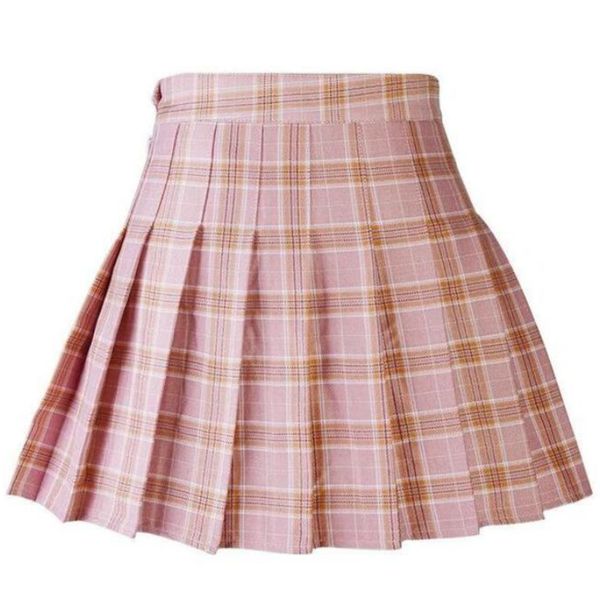 

new plaid summer high waist college wind pleated skirt q1209, Black