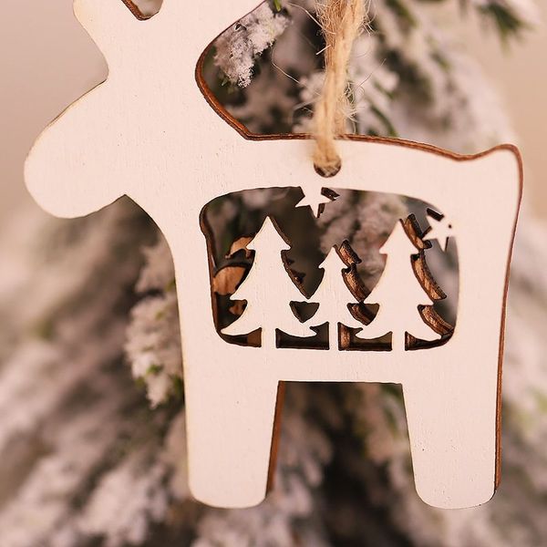

printed white double-layer wooden pendant tree christmas decorations
