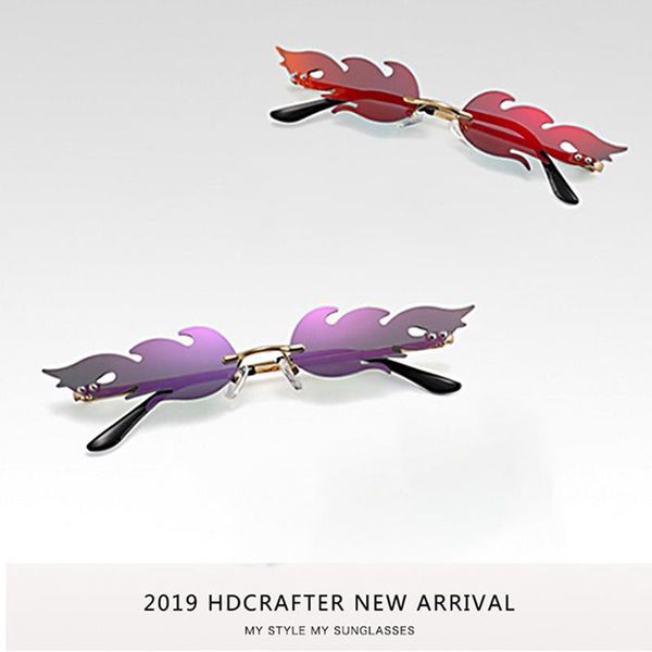 

новые женщины мужчины rimless волна солнцезащитные очки мода огонь пламя uv 400 очки роскошные тенденции конкретизируйте солнцезащитные очки