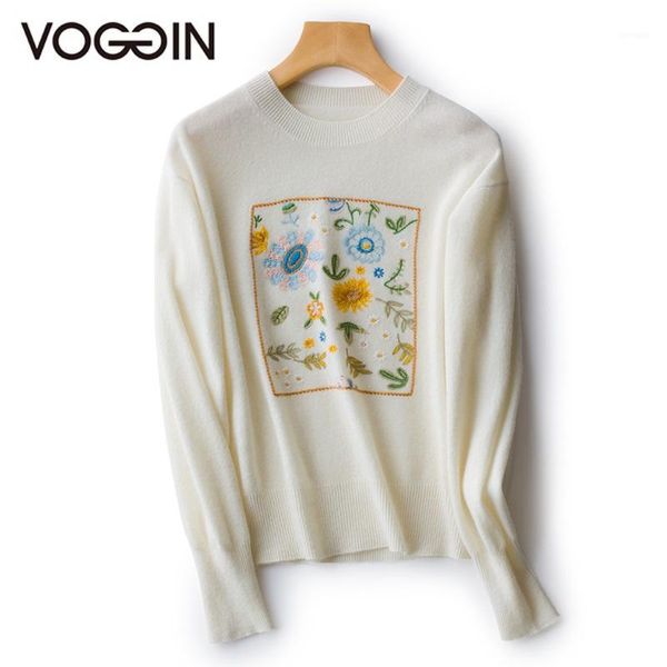

voggin sunflower embroidery sweater long sleeve female outerwear chic merino wool worsted knitted wear soft japan 2020 new1, White;black