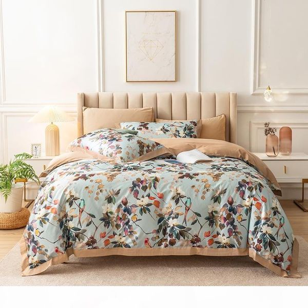 

floral birds watercolor leaves flowers art print duvet cover set 4pcs 100%egyptian cotton bedding set with bed sheet 2pillowcase