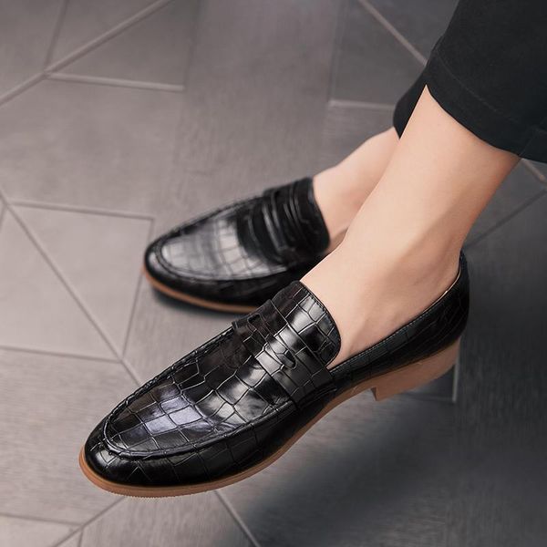 

2020 Spring Autumn Shoes Men Casual Dress Loafers Elegant Leather Brown Design Unique Comfortable Business leather shoes men, Black