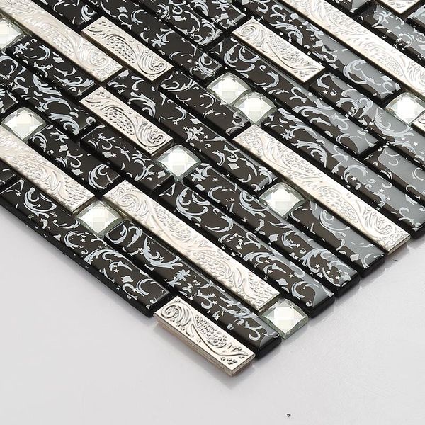 

wallpapers simple modern strip metal silver diamond black glass mosaic tiles for bar cabinet border subway wall tile