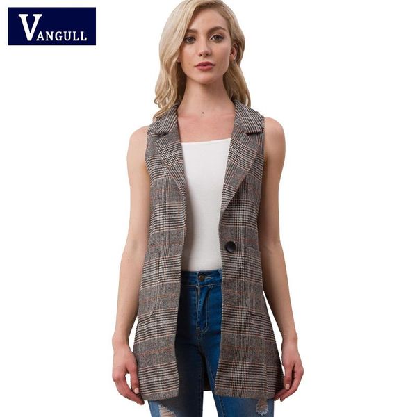 

vangull women elegant office lady pocket coat sleeveless vests new fashion jacket outwear casual brand waistcoat colete feminino, Black;white