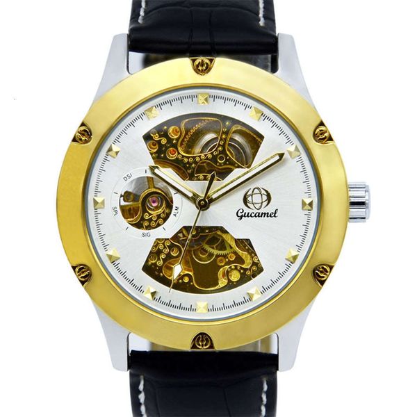 

watch, out automaton mechanical tiktok, hollowed men's vibrato watch, fashion gold business men's watch, Slivery;brown