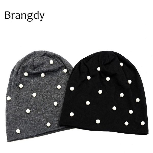 

beanie/skull caps womens pearls beanies hats autumn winter soft solid cotton ployester slouch skullies for ladies girls bonnet drop, Blue;gray