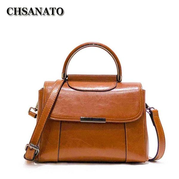 

chsanato luxury tote unique oil wax cowhide women's shoulder bag female cross-body bags for girls purses and handbags small