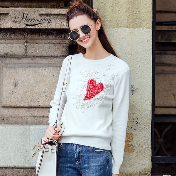 

european style new fall winer women star celebrity heart flowers sweet knitting sweater warm casual c-009 lj201113, White;black