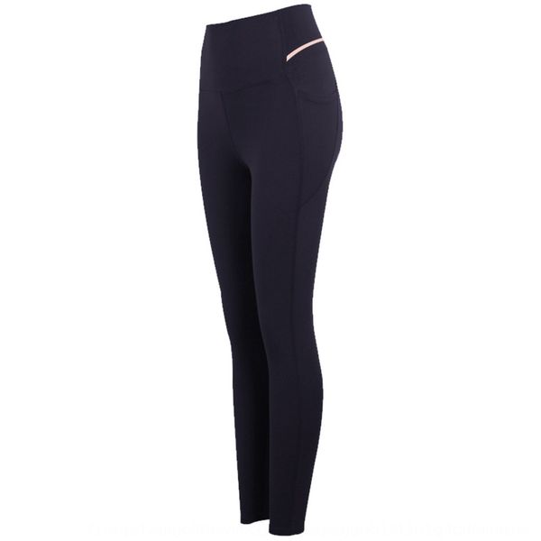 

new products in autumn and winternude sanding nine point yoga pocket yoga sports pants sports pantshigh waist elastic tight exercise pants f, Gray