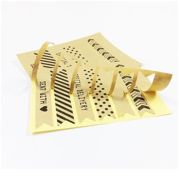 

60pcs/lot new vintage long strip wave point blank arrow seal sticker design kraft paper sticker diy gift seal bbygpn