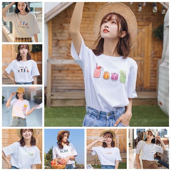 

2020 summer new korean loose white female t-shirtshort sleevefashion and bf style for students 2020 summer t-shirt t-shirt new korean loose