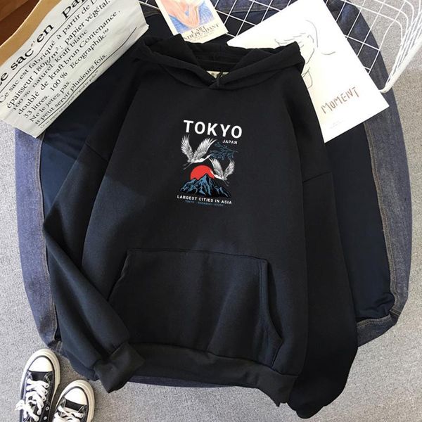 

tokyo sunrise graphic print punk women's sweatshirt warm streetwear harajuku hoodie japan kpop fashion casual hoody ladies1, Black