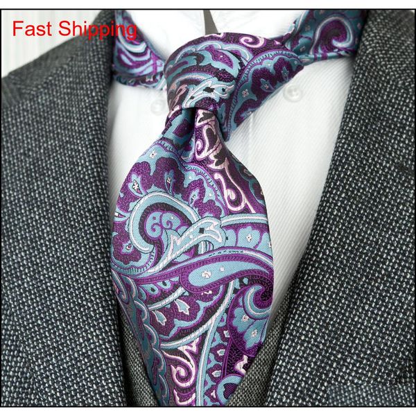 

f2 multicolor light blue fuchsia red abstract paisley floral mens ties neckties 100% silk jacquard woven unique wholesale 940rx, Blue;purple